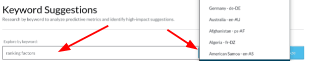 Where to enter the seed keyword to generate suggestions