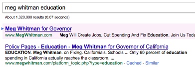 Whitman's page in search results for search on meg whitman education