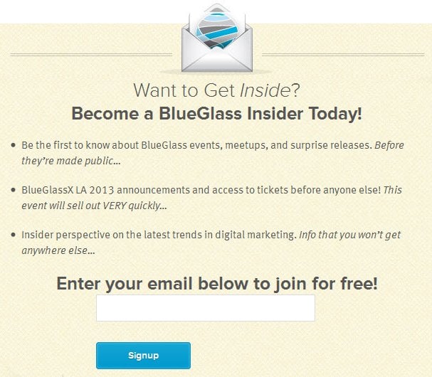 Blue Glass Insider Sign Up Form Example