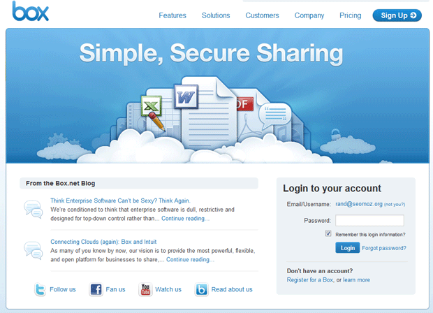 Box.net Homepage