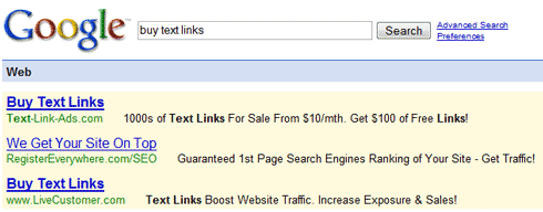 Query results for Buy Text Links at Google