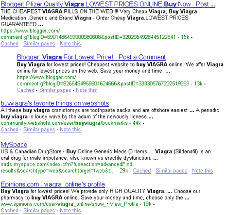 Buy Viagra SERPs from Google