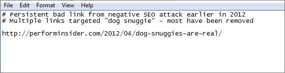 Actual SEOmoz disavow text file