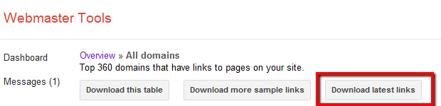 Download the latest links from webmaster tools