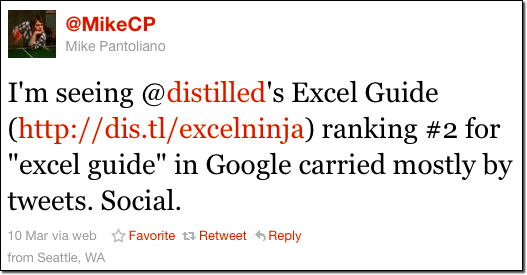 Tweet from Mike about Excel Guide