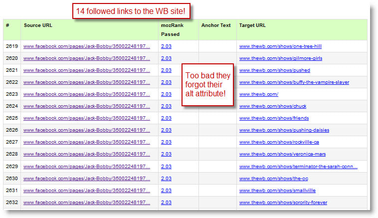 Facebook passing MozRank