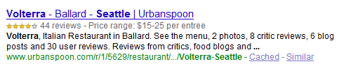 Google Rich Snippets for Volterra Restaurant Seattle