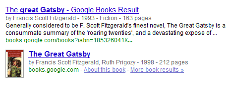 Google Vertical Embed of Google Book Data in Results