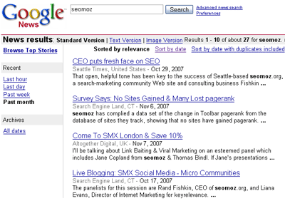 Google News Results for SEOmoz