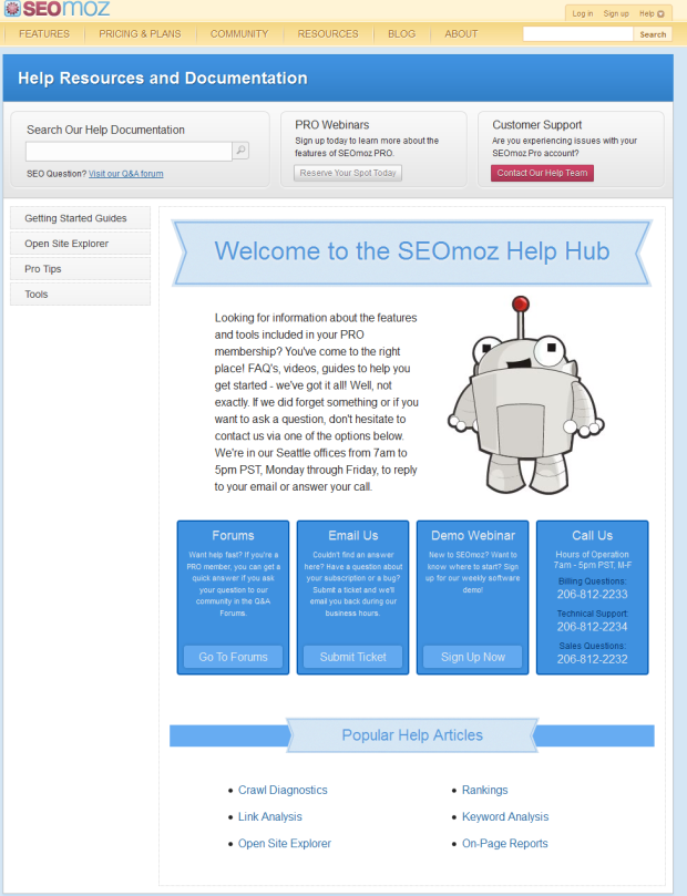 SEOmoz Help Hub Homepage