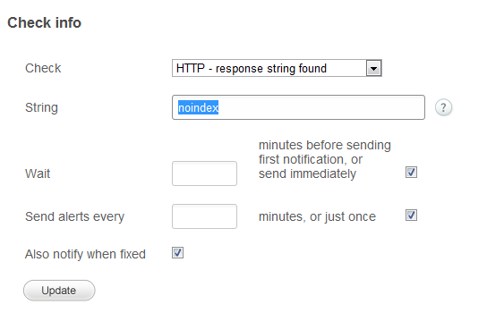 Server Density homepage noindex monitoring