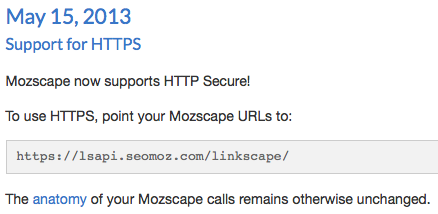 Mozscape supports HTTPS