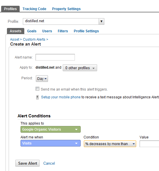 Google analytics intelligence alerts