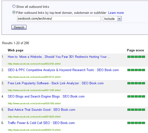 Outbound links from SEOmoz.org to SEOBook.com via Live Webmaster Tools