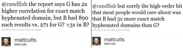 2 Tweets from Matt Cutts