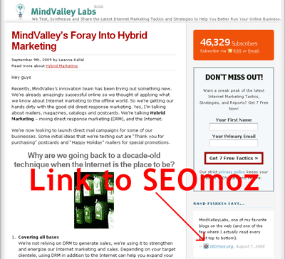 MindValleyLabs' Link to SEOmoz