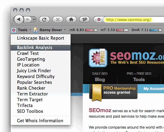 mozBar and SEOmoz Tools