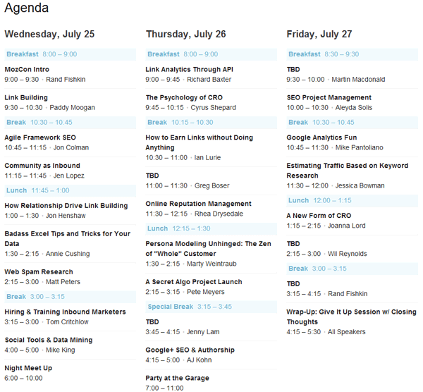 Mozcon 2012 Agenda