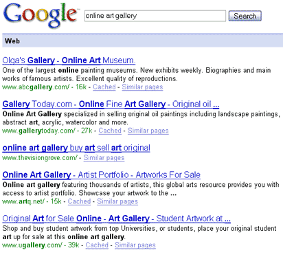 Google SERP for "Online Art Gallery"