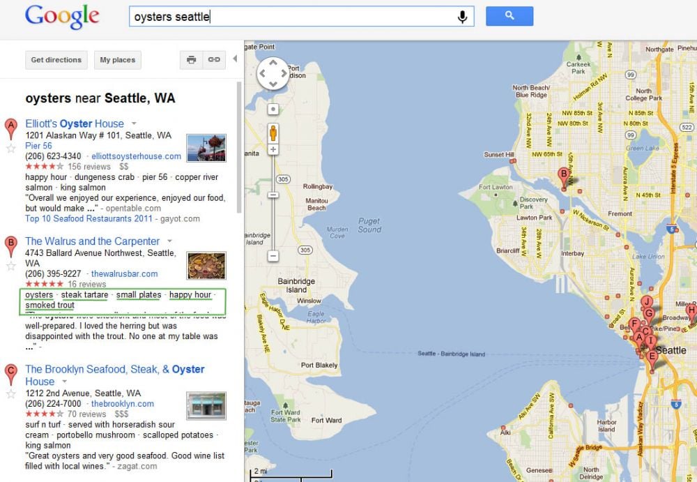 Google Maps Oyster Search