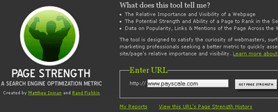 Page Strength Tool Running on Payscale.com