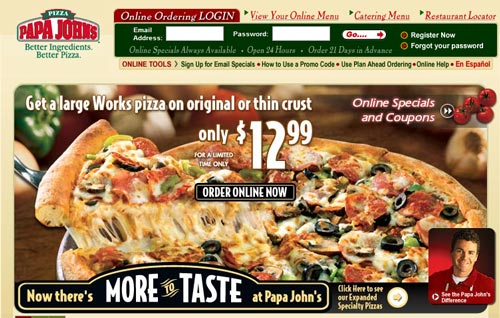 Papa Johns Homepage