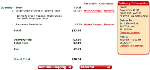 Papa John's Checkout