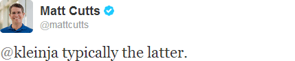 Tweet (reply) from Matt Cutts