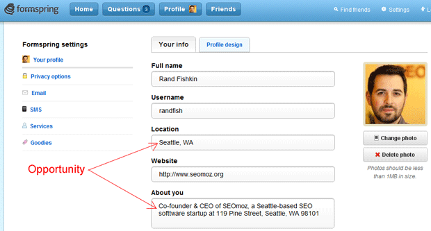 Places Citations from Social Profiles