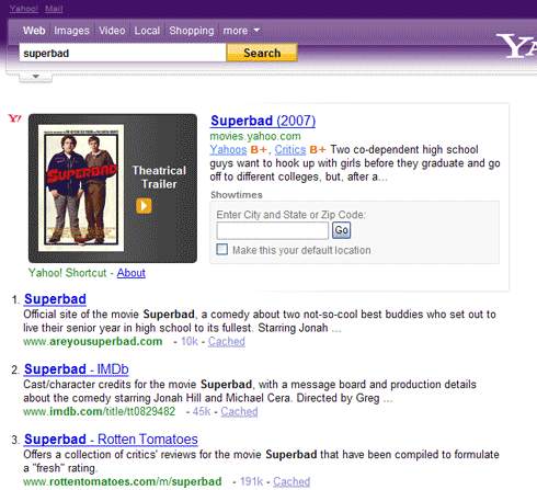 Purple Yahoo! Results for "Superbad"