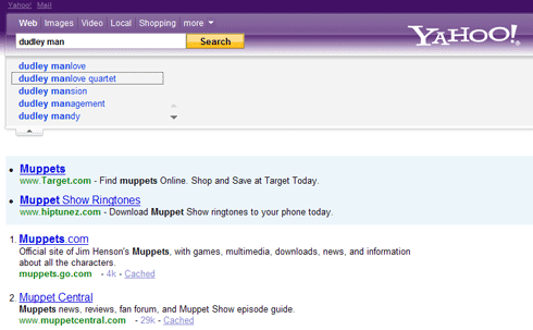 Purple Yahoo! query suggestion