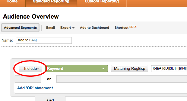 Click on Include under Advanced Segments