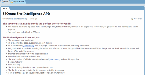 SEOmoz's API Wiki