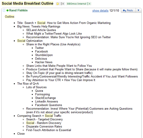 Outline for Social Media Breakfast Presentation