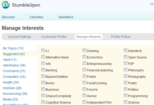 StumbleUpon Interests