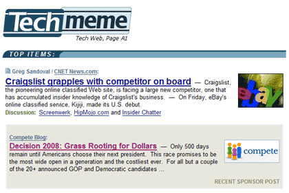 Sponsored Posts on Techmeme