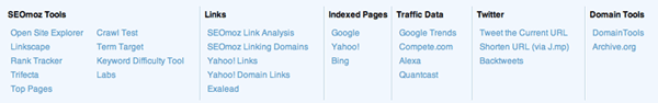 SEO Toolbar Tools List