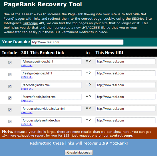 Virante's PageRank Recovery Tool