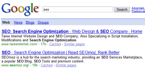 Google Search Results for SEO