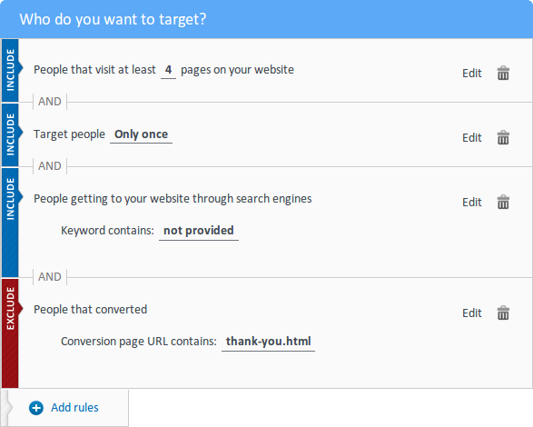 targeting rules for organic traffic