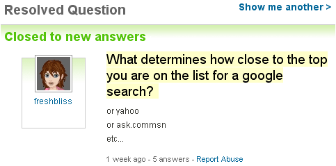 Yahoo! Answers Screenshot