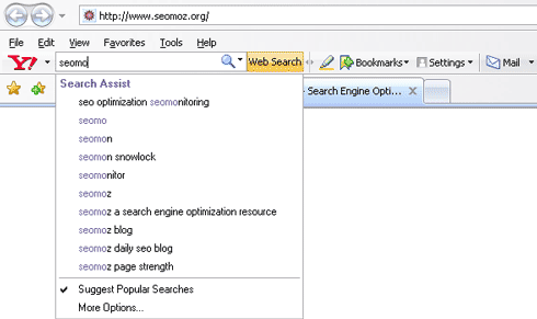 Yahoo!'s Toolbar Search Suggest Function